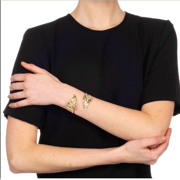 ALEXIS BITTAR Bypass Crystal Gold Leaf Cuff Bangle in Gold - Adjustable - Picture 8 of 9